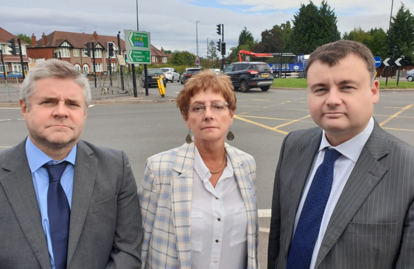 Councillors Peter Male, Julia Lepoidevin and Gary Ridley at Broad Lane