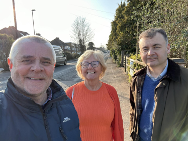 Cllr Peter Male with Cllr Julia Lepoidevin and Cllr Gary Ridley on Upper Eastern Green Lane